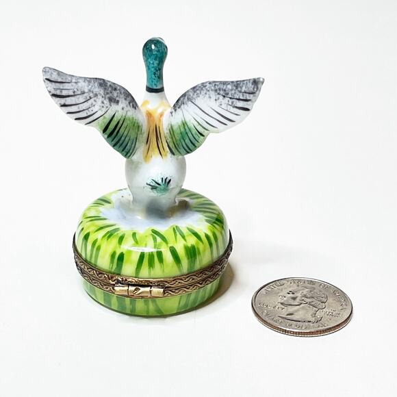 Limoges Box Mallard Duck Hand Painted Porcelain Trinket Rare - Picture 3 of 5